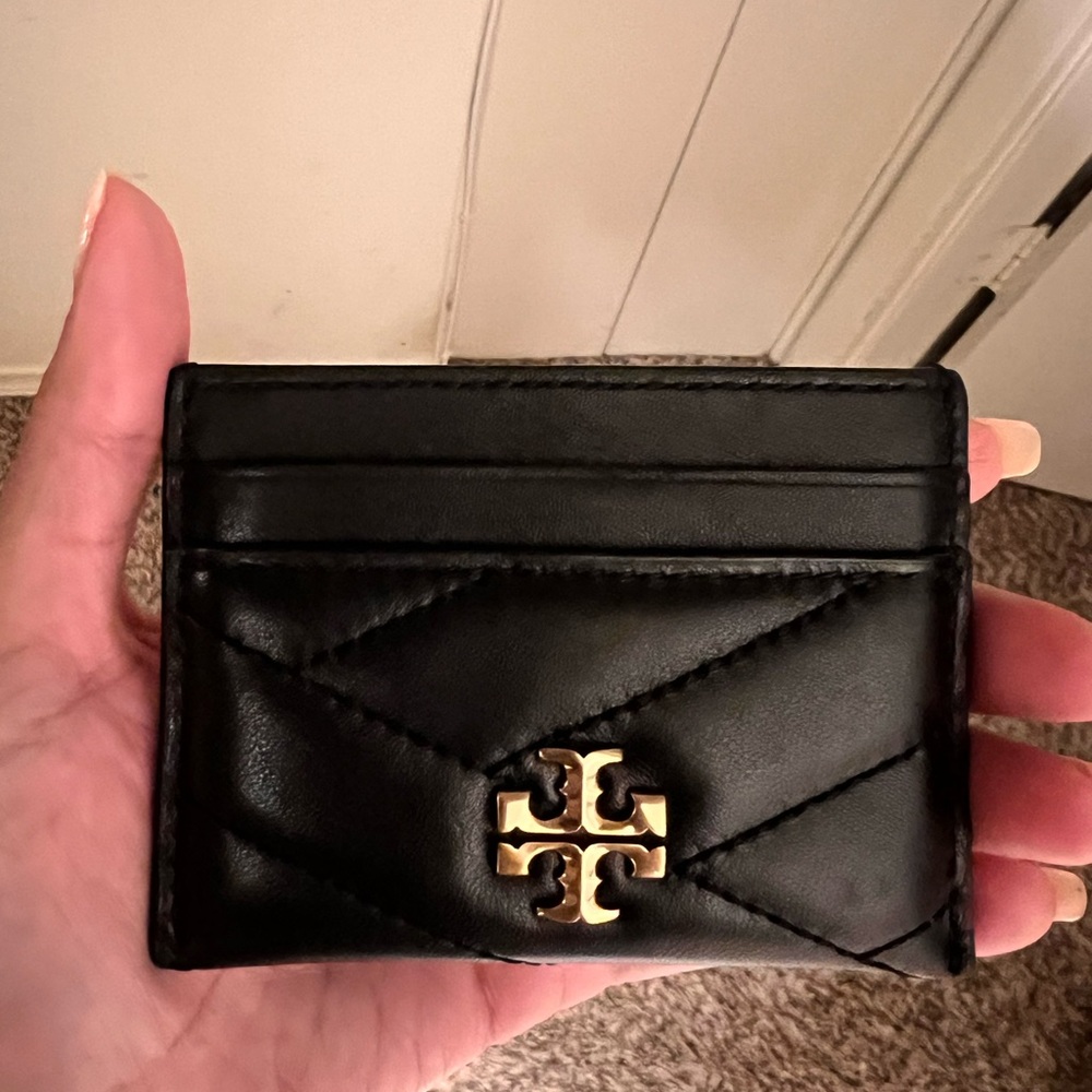 Tory Burch Quilted Black Card Holder with Gold Logo